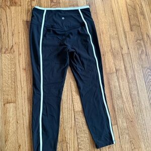 Athleta Black Leggings with Mint Piping